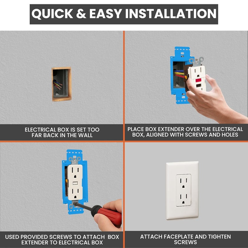 BWP 1 Pack Electrical Outlet Box Extender 1 Gang - Electrical Box Extender with 2 Screws -Single Gang Box Extender Outlet - Image 3